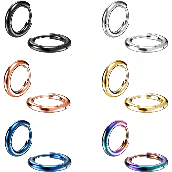DESIGNICE 316L Surgical Stainless Steel Small Hoop Earrings 8Mm 10Mm 12Mm 14Mm Hypoallergenic Huggie Hoop Earrings Helix Lobes Hinged Sleeper Earrings Cartilage Piercings