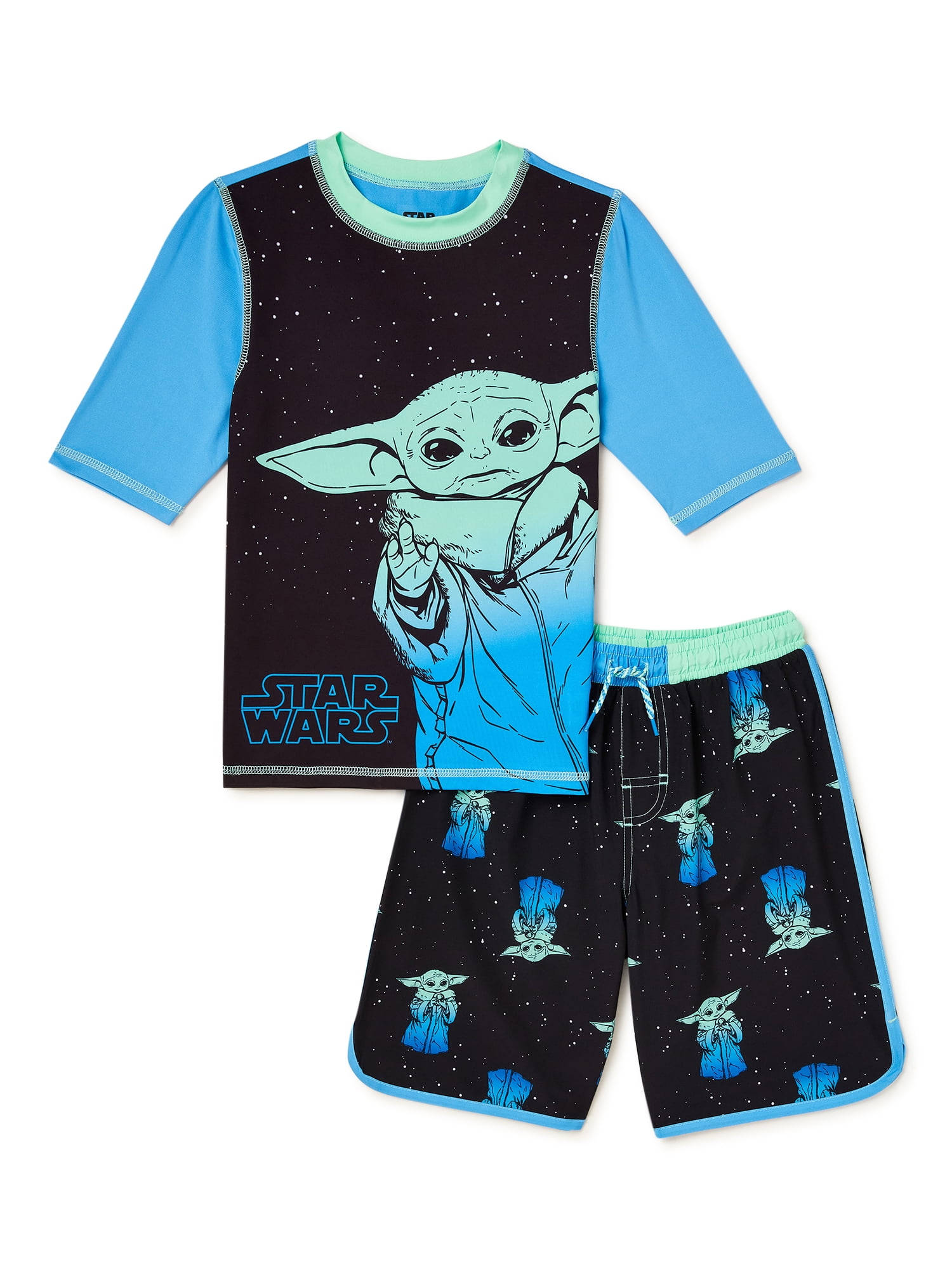 NWT Star Wars Mandalorian Baby Yoda The Child Rashguard Swim Set Toddler Boy 