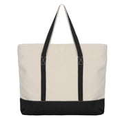 Extra Large Zippered Canvas Tote Bag, 22 Inch, Organic Cotton - Black