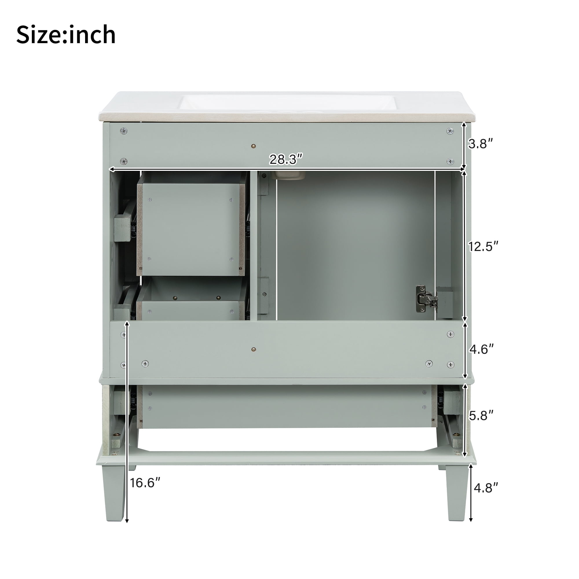 Euroco 30" Bathroom Vanity with Ceramic Sink, Soft-Close Doors & Drawers, Modern Design with Ample Storage