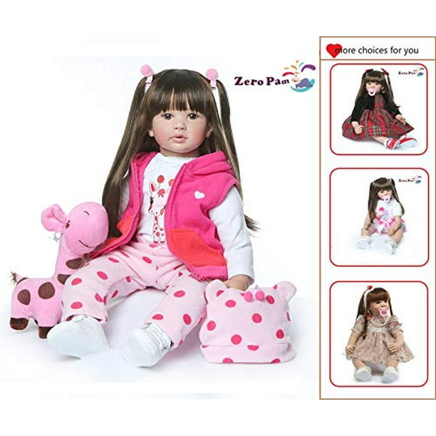 Zero Pam Reborn Baby Dolls Toddler Realistic Girl 24 Inch 60cm Real Looking Baby Silicone Limbs And Head Soft Cloth Weighted Body 6 12m Bebe Feel With Beautiful Princess Dress Giraffe Set