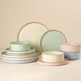 thumbnail image 3 of Famiware Nebula Stoneware Dinnerware Sets, 12-Piece Dish Set, Multicolor with Brown Rim, 3 of 8