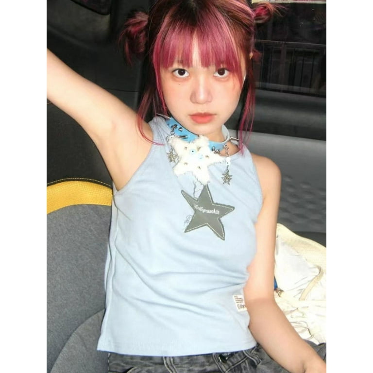 Y2k Aesthetics Tank Tops 2000s Harajuku Star Print Goth Y2k Aesthetics Tank Tops 2000s Harajuku Star Print Goth