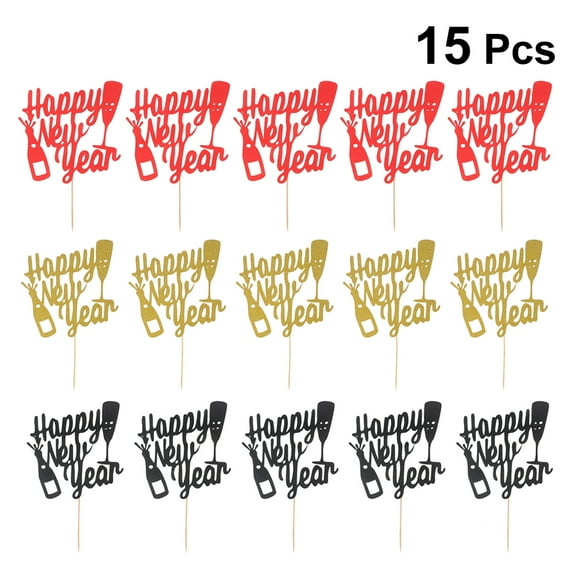 MLINS Happy New Year Cake Topper with Glitter Paper Picks for Dessert Decoration Assorted Color