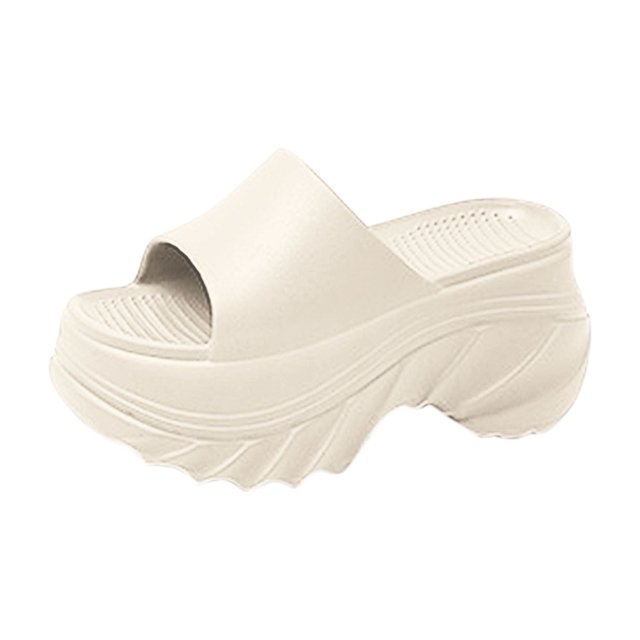 White Slippers For Ladies Solid Round Toe Open Toe Spring Summer Non Slip Soft Sole Casual Comfortable Leisure Indoor Outdoor Wear Size 37