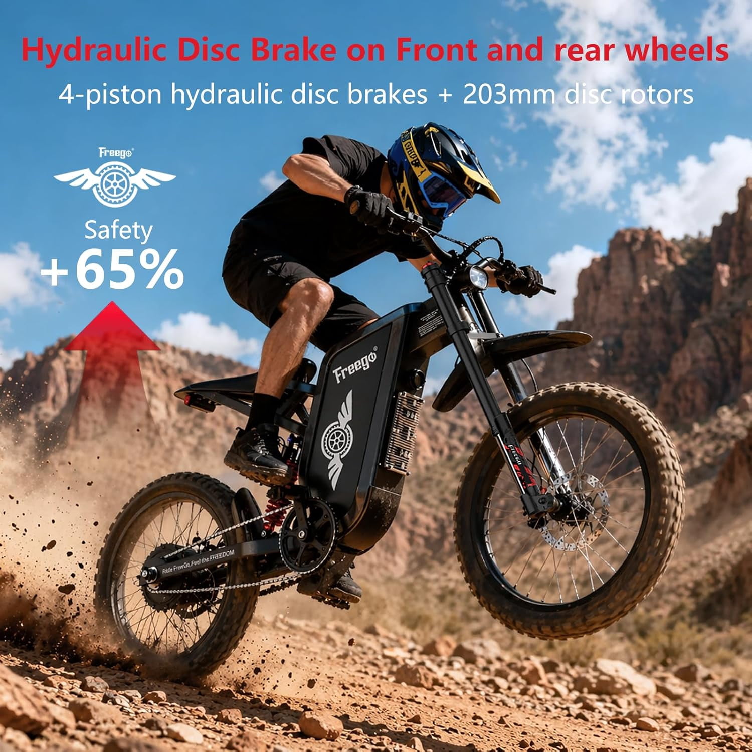 Freego X1 Electric Bike for Adults with Pedals,3000W Peak Motor 60V 25Ah Battery, 37 MPH Top Speed 150N·m Torque, Full Suspension Hydraulic 4-Piston Brakes, 17" All-Terrain Tires