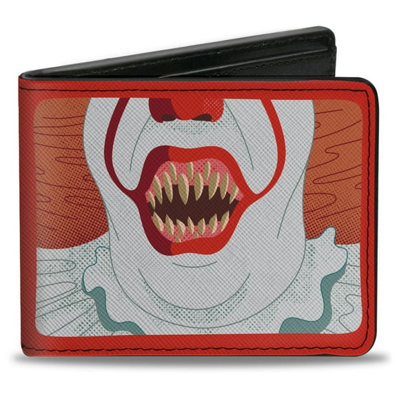 Warner Bros. Horror Movies Wallet, Bifold, It Chapter Two Pennywise Smile Close Up and Title Logo Red, Vegan Leather
