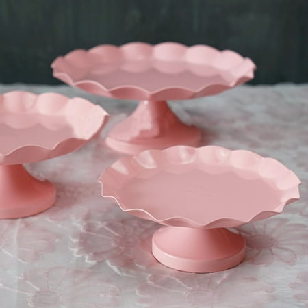 3 Size Elegent Cake Stand,Dessert Cupcake Pastry Candy Display Plate for Wedding Event Birthday Party, Round Metal Pedestal Holder,Pink