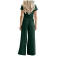 thumbnail image 4 of Dyegold Knitted Two Piece Outfit For Women Short Sleeve Slim Cropped Top Wide Leg Long Pants Summer Tracksuits Lounge Set, 4 of 7