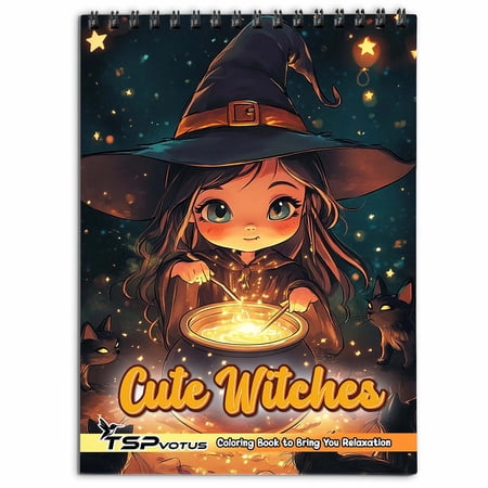 TSPVOTUS Cute Witches Coloring Book for Adult Spiral Bound Soft Cover