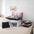 thumbnail image 4 of Erosebridal Paris Comforter Set with Sheets Pink and Gray Eiffel Tower 7 Piece Bedding Set Watercolor Pink Cherry Blossoms Bed in a Bag Romantic Valentine Bed Set Twin Size, 4 of 5