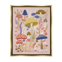 Stupell Industries Mushrooms & Botanical Pattern Botanical & Floral Painting Gold Floater Framed Canvas Art Print Wall Art, 25 x 31