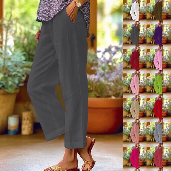 Women's Patchwork Cotton Linen Casual Pants Loose Fit with Pockets