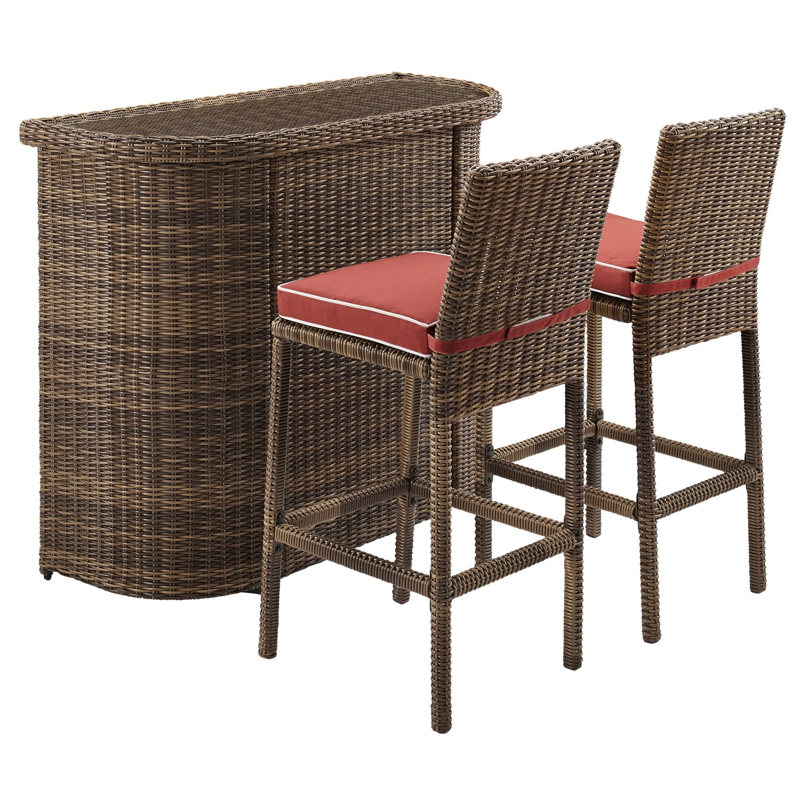 Crosley Furniture Bradenton 3 Piece Outdoor Wicker Bar Set Bar Two Stools With Navy Cushions Walmart Com Walmart Com
