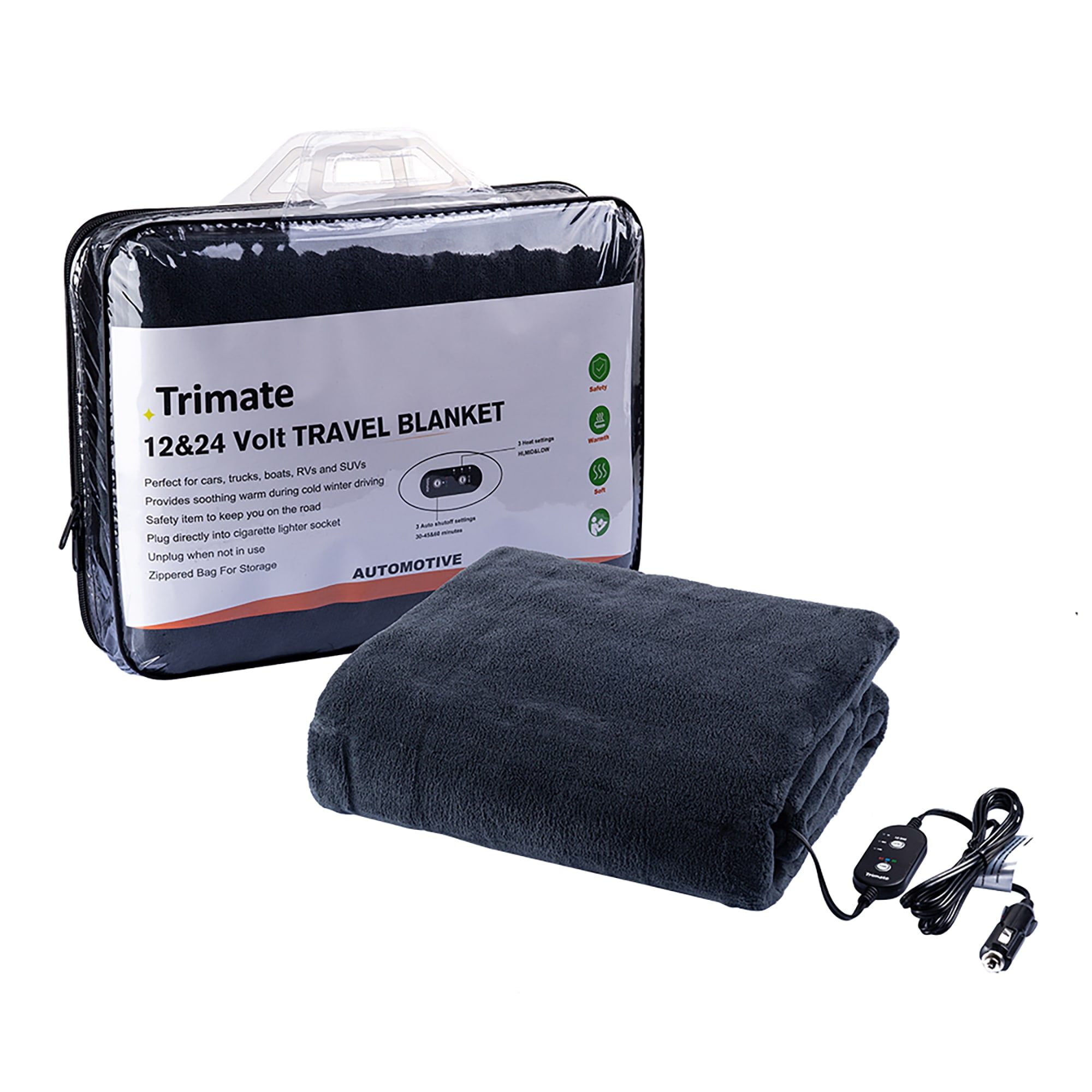 Electric Car Heating blanket, Plush by Trimate 3 Heat Settings, Auto