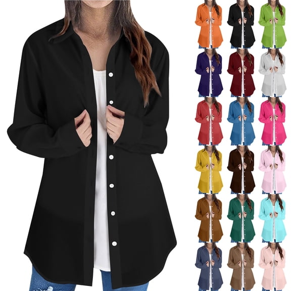 YVNAURA Women’s Long Sleeve Casual Tunic Tops Lightweight Loose Fit Blouses Crewneck Side Split Hem Flowy Work Shirts for Office Daily, Black,L