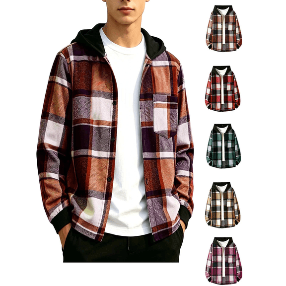 Big Boys Flannel Plaid Hoodies Sweatshirts Fall Fashion Button Down Long Sleeve Lightweight Jackets with Pockets