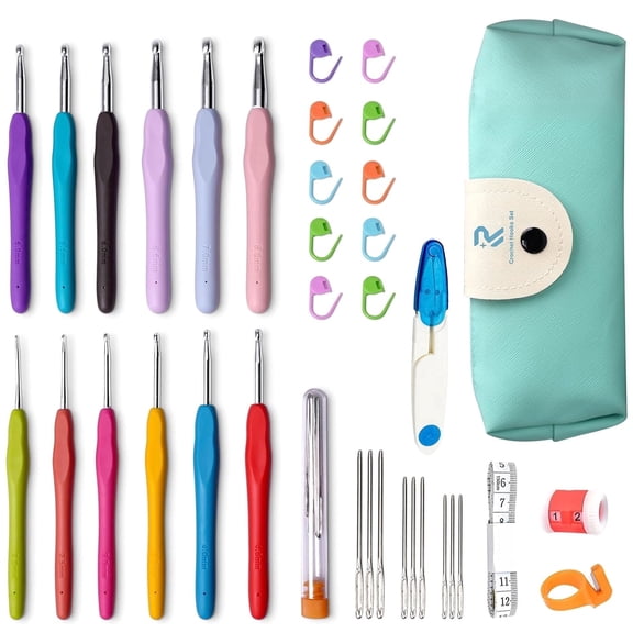37 Pack Crochet Hooks Set, Crochet Kit for Beginners with Stitch Markers 2mm(B)-8mm(N) Ergonomic Soft Grip Handle Crochet Hook Set for Arthritic Hands Large Crochet Needle