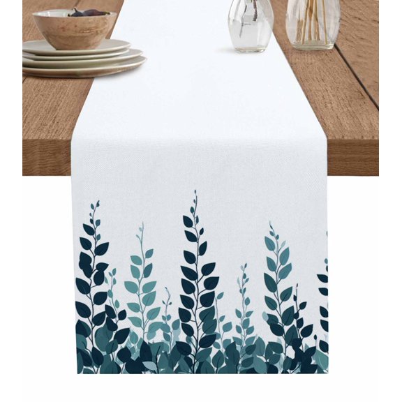 Spring Leaves Table Runner 36 Inches, Modern Simple Nature Botanical Leaves Bed Runner Dresser Scarves Tabletop for Indoor Outdoor Parties/Ceremony/Banquet, 13"x 36"