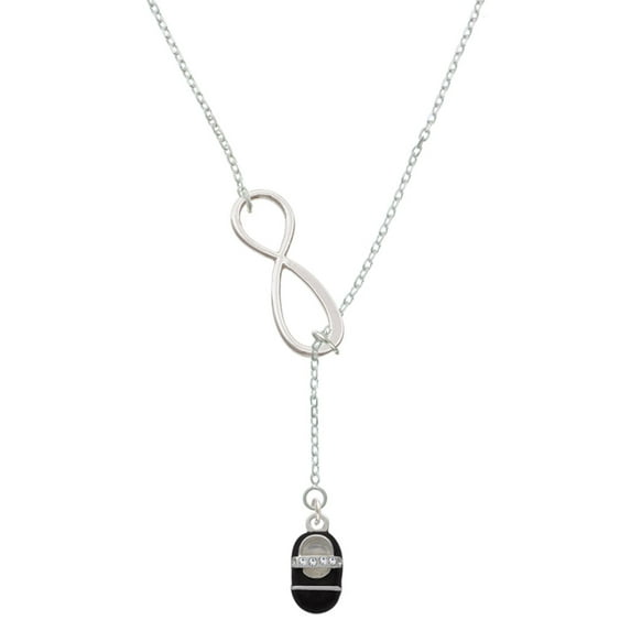 Delight Jewelry Silvertone Black Baby Shoe with Crystal Strap Silver tone Elegant Infinity Lariat Necklace