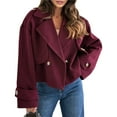 thumbnail image 3 of Women Crop Double Breasted Pea Coat Work Office Cropped Jacket with Pockets Wine Red L, 3 of 8