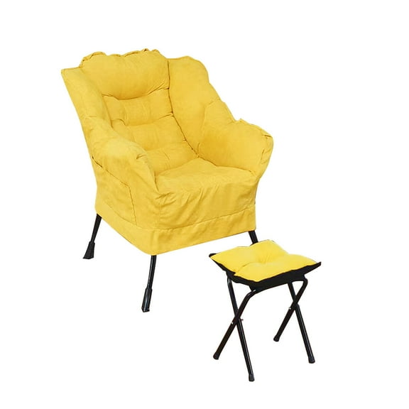 SKTPI Lazy Chair, Accent Sofa Chair with Folding Footrest, Side Storage Pocket, Upholstered Leisure Lounge Armchair with Stool for Bedroom, Living Room, Office,Yellow