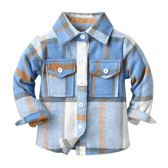 SDJMa Kids Plaid Shacket Jacket Girls Boys - Unisex Toddler Flannel Shirt Long Sleeve Lapel Button Down Coat Baby Fall Outwear Top Clothes 3 M-10Y