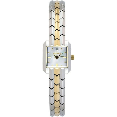 Elgin Women's Two-Tone Square Case White Mother of Pearl Dial Polished Bracelet Watch