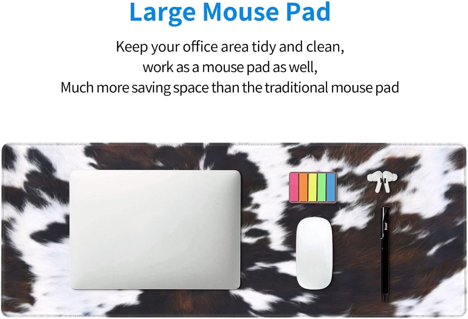 Gaming Mouse Pad, Large Non-Slip Rubber Base Mousepad, Keyboard Mouse Mat, Desk Pad with Stitched Edges, 31.5x11.8inch, Cowhide