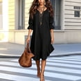 thumbnail image 6 of Women's V Neck 3/4 Sleeve Loose Swing Mini Dress, Solid Ruffle Hem Casual Summer Vacation Tunic Dress Black L(L), 6 of 7