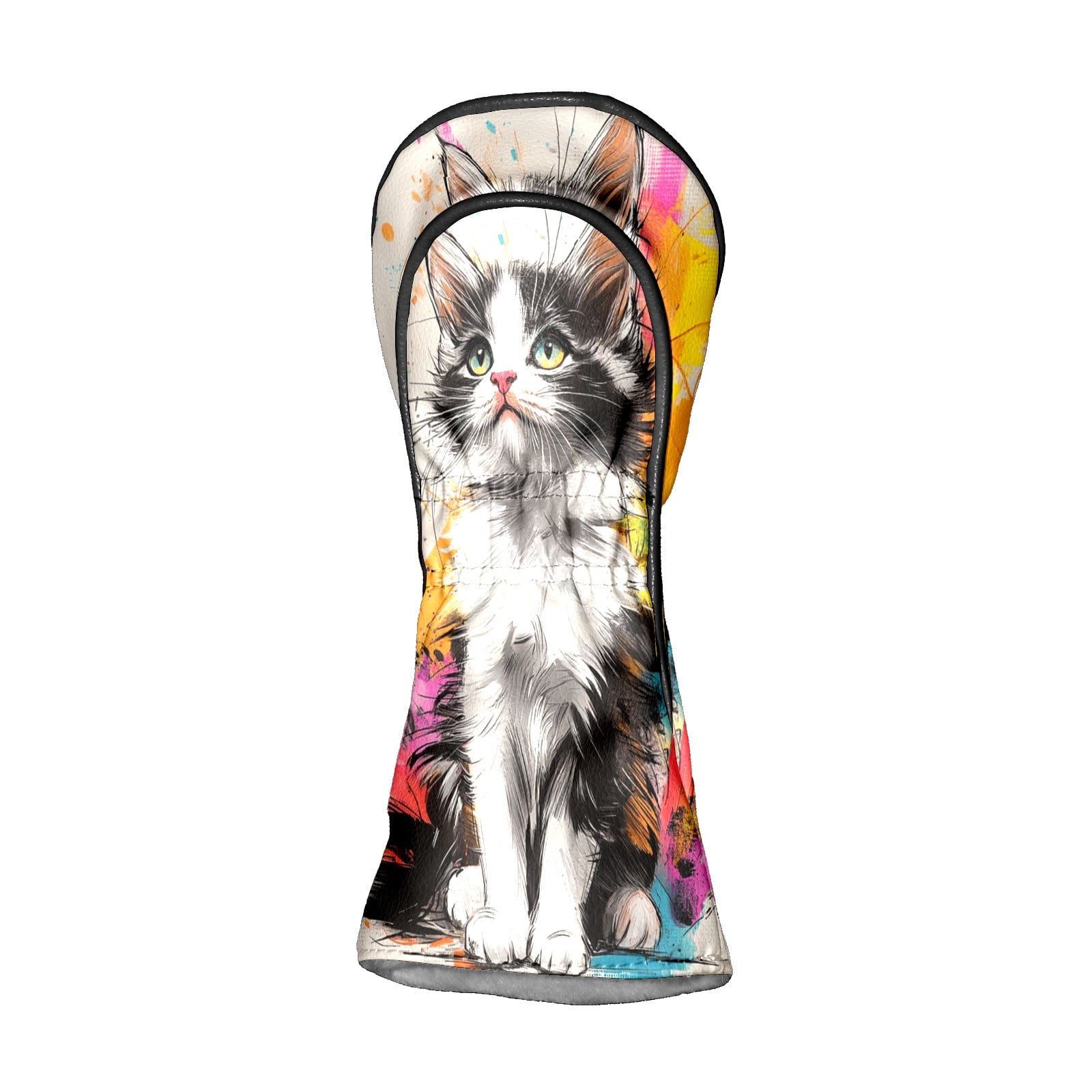 Golf Club Head Covers - Graffiti Cat Design, PU Leather, Waterproof, Fits Fairway Woods/Hybrid, Unisex, Fits Most Brands