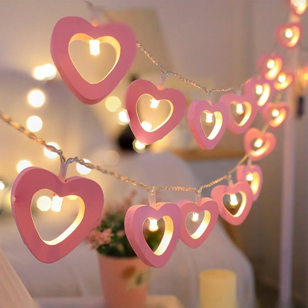Luces De Cadena De Madera 1 Cadena De Luces Led De Madera En Forma De Corazón Con Led Rosa, Multicolor Y Blanco Cálido Para Decoraciones Y Colgantes Del Día De San Valentín, 300cm Rkxzt