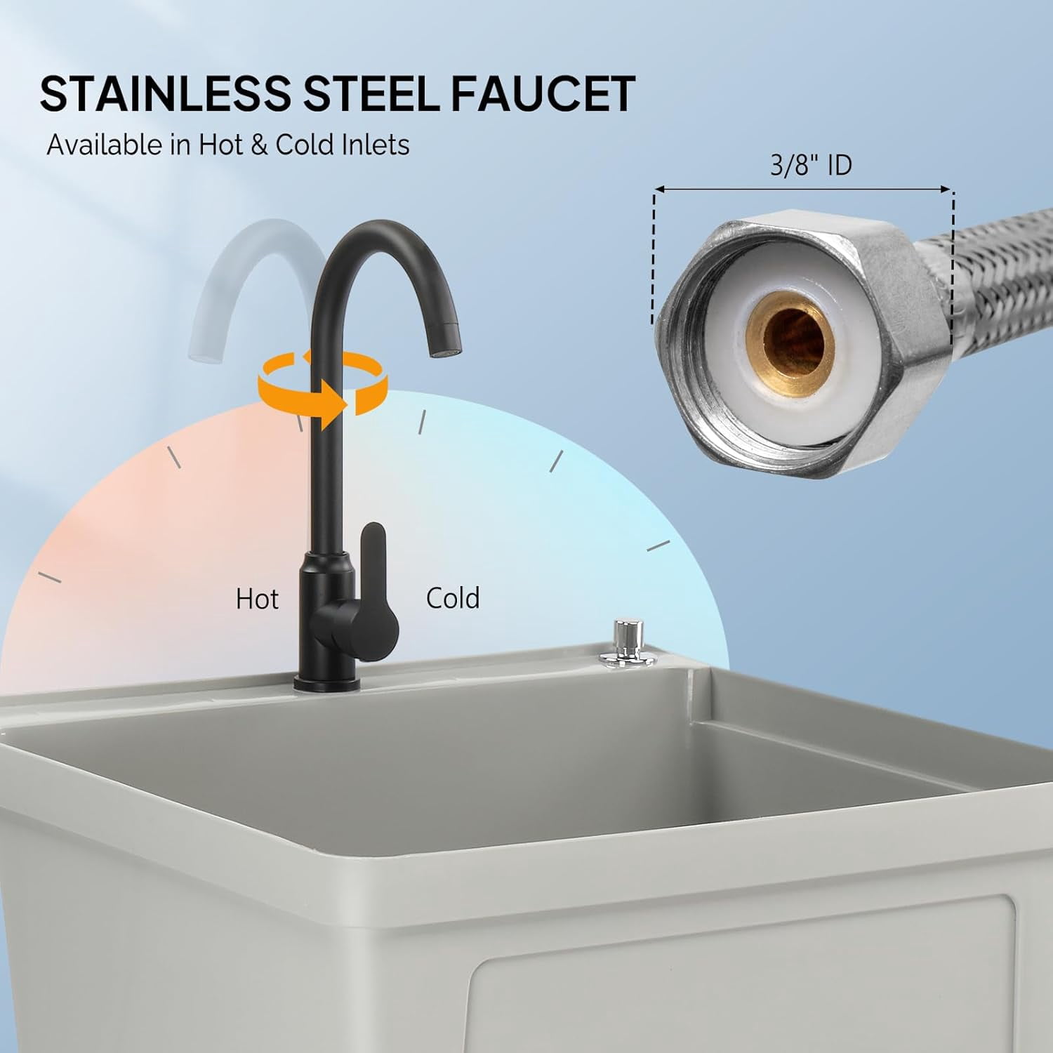 Ktaxon 21 Gallon Plastic Utility Sink with Hot/Cold Faucet, 36" Freestanding Laundry Tub with Adjustable Legs, Soap Dispenser and Pop-up Button for Bathroom, Laundry Room, Garage, Gray