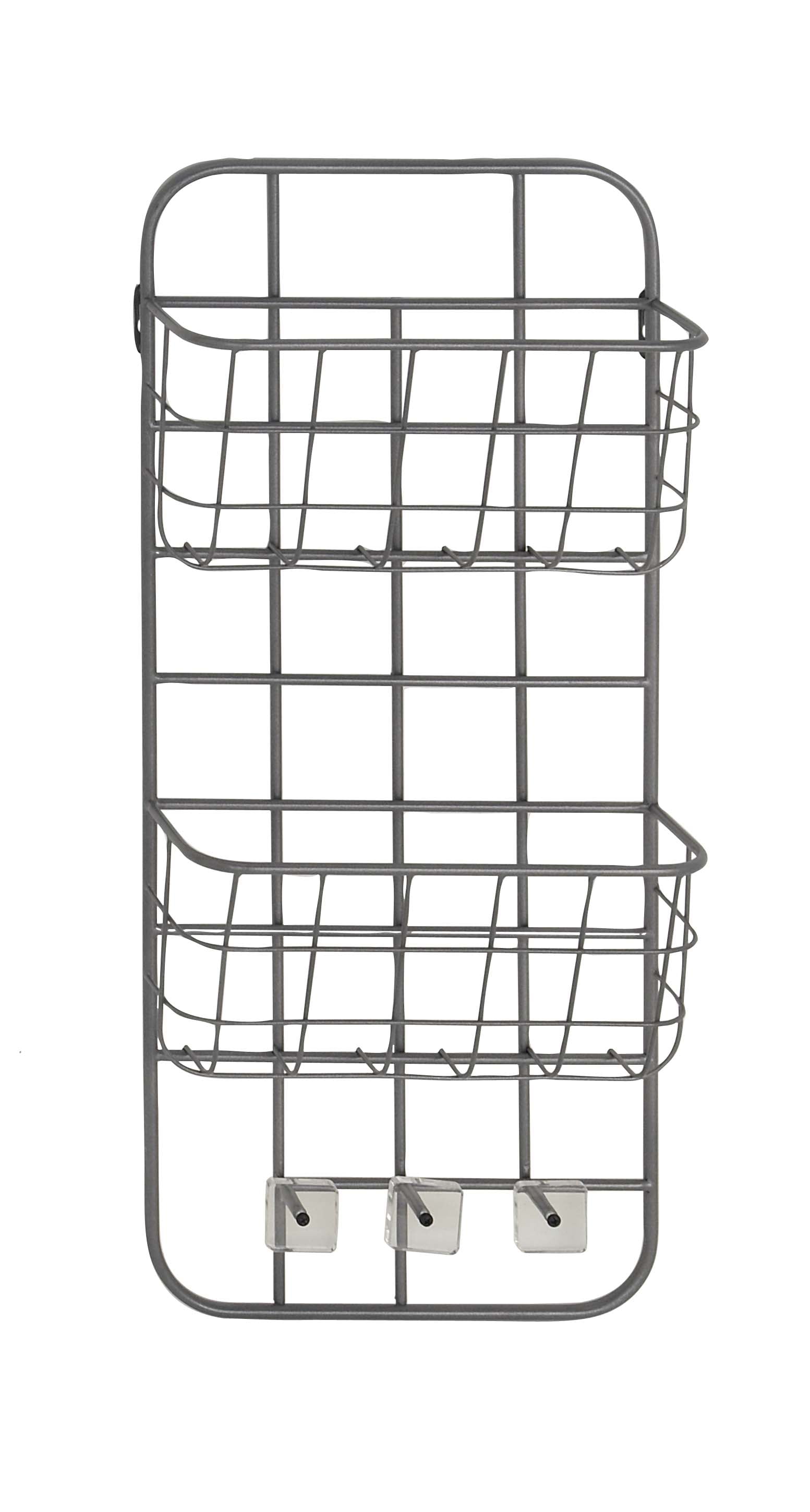 Decmode Modern 27 x 12 inch gray iron twotier basket wall rack with