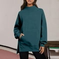 thumbnail image 4 of NMMUED Mock Neck Sweatshirt Plain Sweatshirt Women Sweatshirt with Pockets Womens Long Sleeve Tops Turtleneck Sweatshirt Turtle Neck Sweatshirts Women Womens Pullover Navy S, 4 of 6
