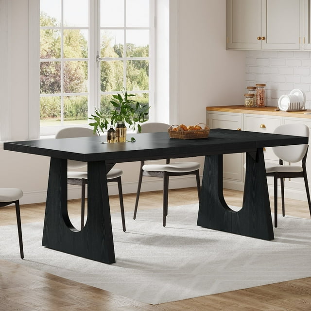 Fnova 70.9" Rectangular Dining Table for 6-8 People, Large Farmhouse Wood Kitchen Table with Heavy Duty Legs, Easy to Assemble