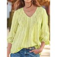 thumbnail image 1 of Chemise Femme Rayée Plissée Manches Longues Haut Col en V Blouse Décontractée, Jaune, P, 1 of 4
