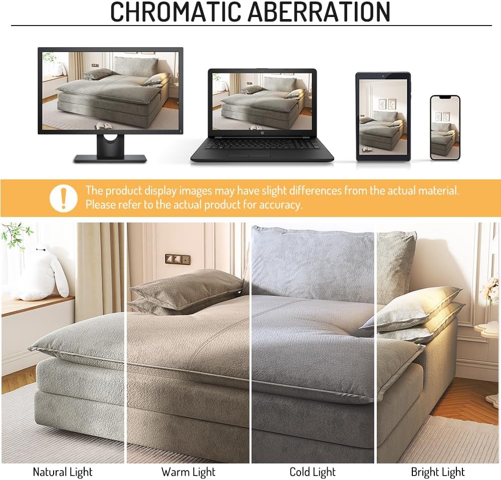 80'' Oversized Chaise Lounge Chair Indoor, Cloud Sofa Couch, Modern Deep Seat Recliner, Upholstered Chenille Sleeper Loveseat with Large Pillow Arms for Living Room, Apartment, Balcony, Grey