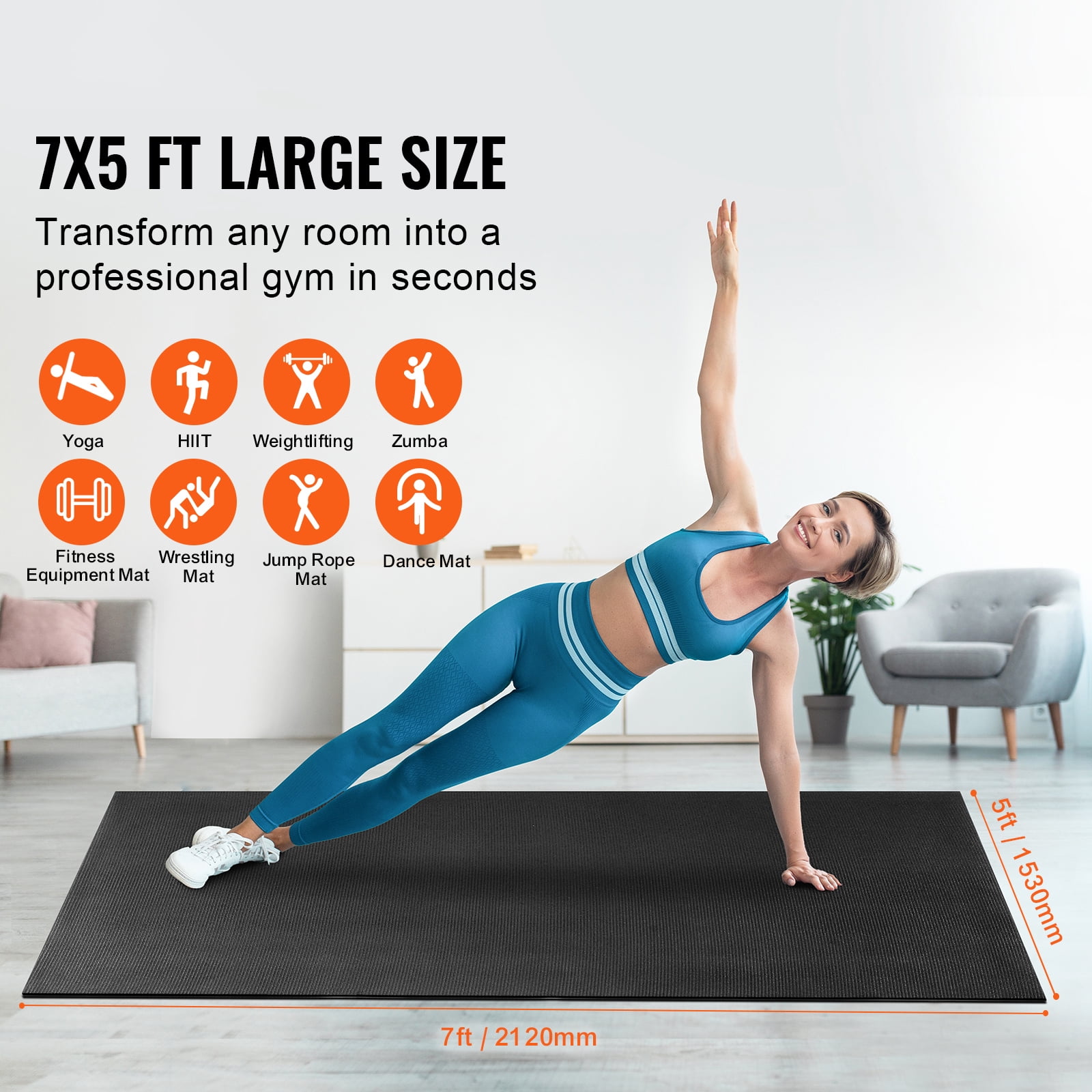 KFFKFF Large Yoga Mat,7x5ft Durable Non-Slip Fitness Mat, Universal Exercise Mat for Both Genders, Includes Bag & Strap, Suitable for Home Yoga, Pilates & Floor Exercises