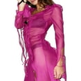thumbnail image 2 of Femmes See-Through Haut Fendue Longue Robe Manches Longues V Cou Maillot de Bain Cover Ups Plage Robe Maxi, 2 of 6