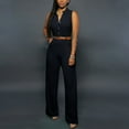 thumbnail image 2 of hotojiny Sleeveless Jumpsuits Women V Neck Wide Leg Dressy Casual Long Pants Rompers Button Down Outfits with Belt, 2 of 7