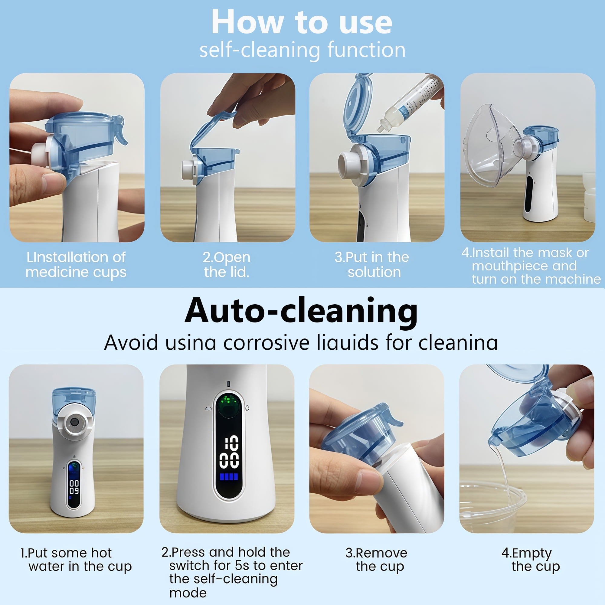 Ziqing Portable Handheld Personal Breathing Humidifier with LED Screen for Home & Travel