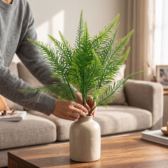 MMJ 10 Pack Artificial Asparagus Fern Stems Faux Green Plants Sprigs Indoor Floral Vase Arrangement Decor 16.93in