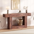 thumbnail image 1 of 63-Inch Farmhouse Entryway Table with Charging Station & Storage - 2-Tier Narrow Console Table for Hallway, Living Room & Foyer, Brown, 1 of 7