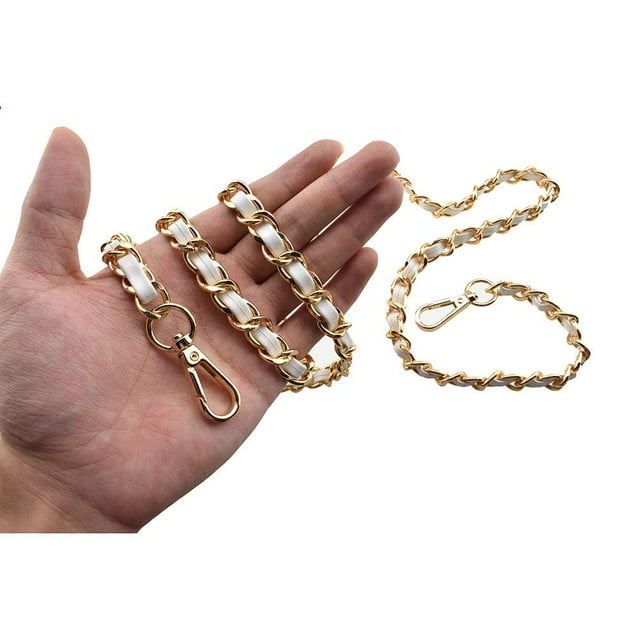 HAHIYO Metal Plus Correa de cadena de cuero sintético para bolso, longitud de 55,1 pulgadas, dorado y blanco, para hombro, bandolera, bolso, bolso de mano, reemplazo de embrague, cómodo, 0,47 pulgadas