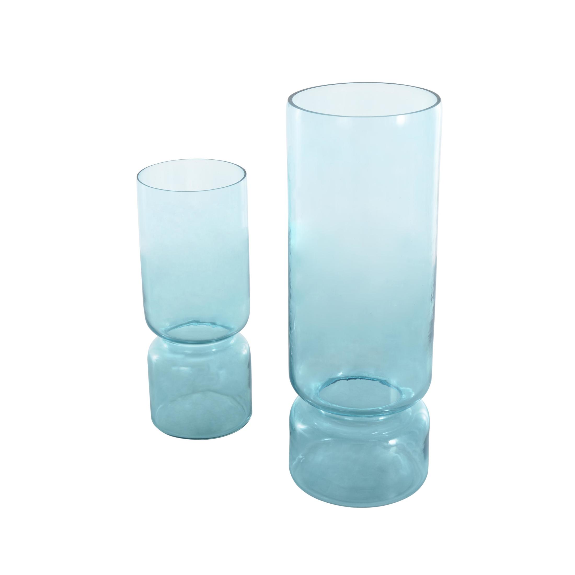 DecMode 14", 10"H Modern Round Blue Glass Vase, Set of 2