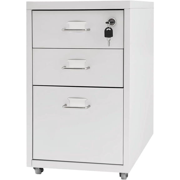 3-Drawer Vertical File Cabinet - Metal Mobile File Cabinet with Lock and Wheels - Under Desk Metal Filing Cabinet for Legal/Letter/A4 File - Fully Assembled - Home/Office Storage Cabinet (White)