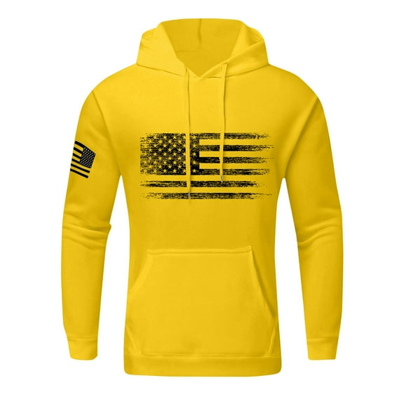 Huankd Men's Hoodies Oversized Sweatshirts American Flag Patriotic Hoodie Big and Tall Graphic Hoodie With Pockets Yellow XL
