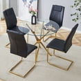 thumbnail image 4 of LUFTUT 5-Piece 36.6 Inch Round Dining Table Set for 4, Modern Glass Top Kitchen Table with 4 Black PU Chairs, Gold Chrome Base Minimalist Dinner Set for Small Spaces, 4 of 9