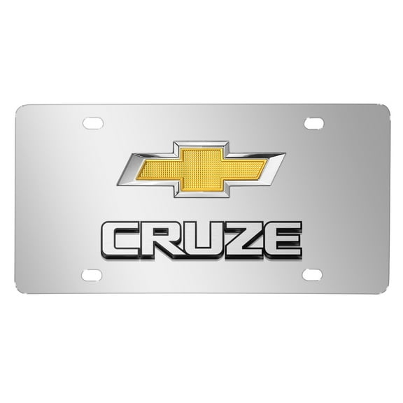 Chevrolet Cruze Gold Bowtie 3D Dual Logo Mirror Chrome Stainless Steel License Plate